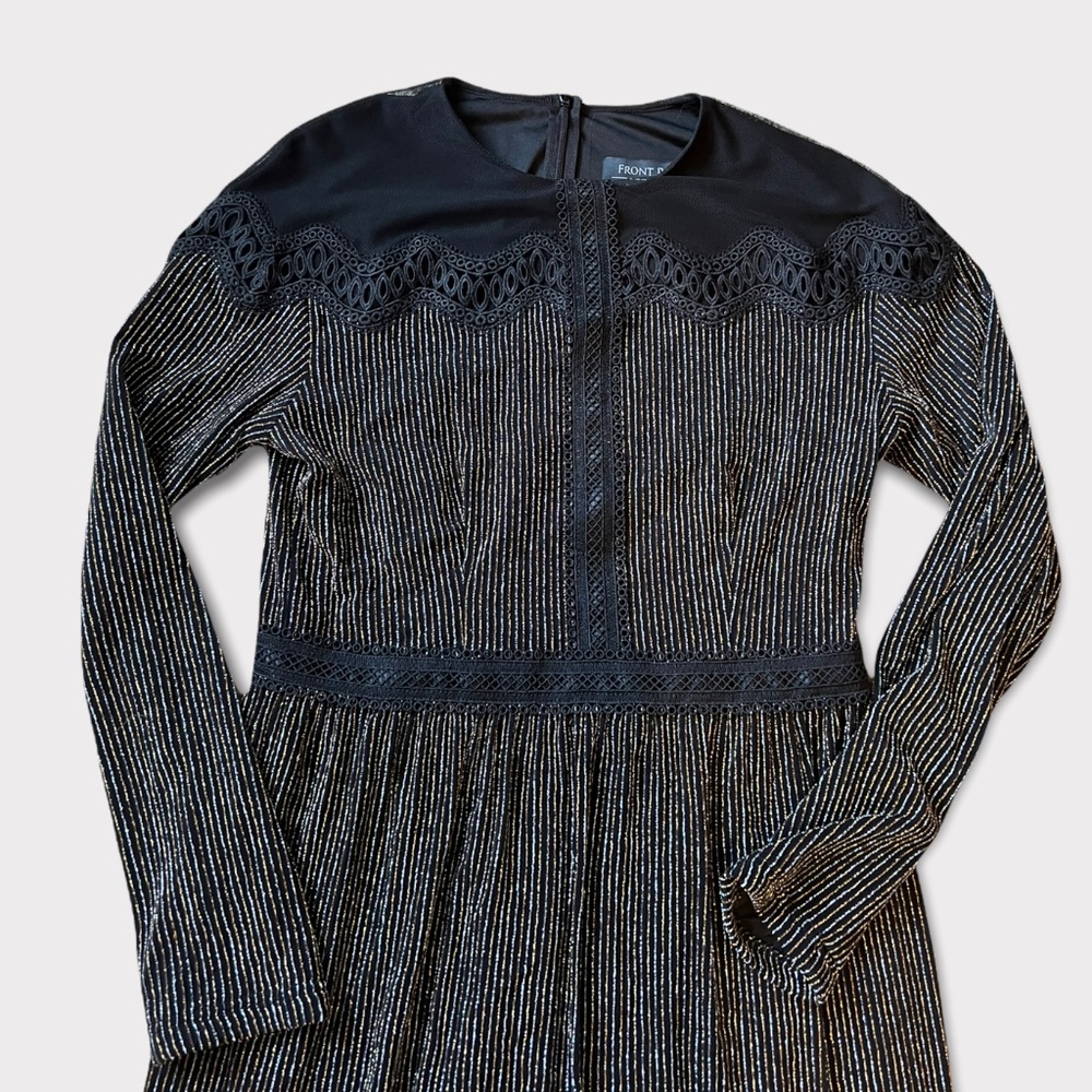 Front Row by Sara and Goldy Metallic Striped and Lace Dress Sz S